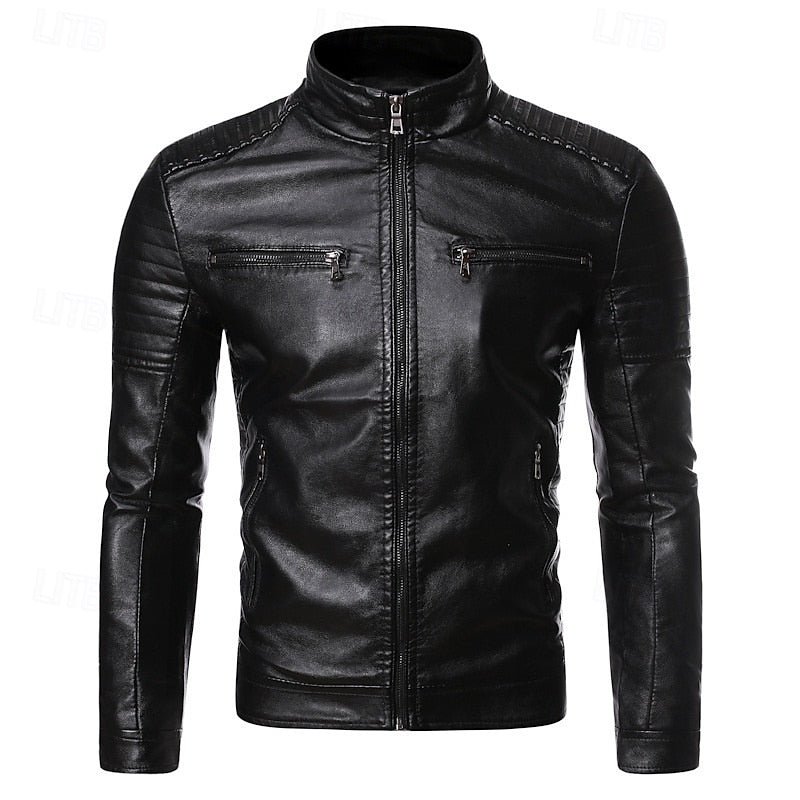 Men's Stand-Collar Biker Jacket - Zip-Up Structured Layer