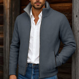 Men's Stand-Collar Zip Cardigan - Ribbed Trim Knit Layer