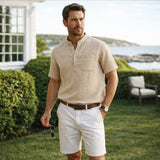 Men's Cotton Linen Henley Shirt | Breathable Comfort, Effortless Style