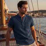 Men's Summer Henley Linen Shirt | Breathable Beach Comfort