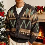 Men's Patterned V-Neck Button Cardigan - Knit Layering Piece