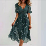 Wrap Midi Dress Abstract Print | Sophisticated Comfort, Timeless Elegance