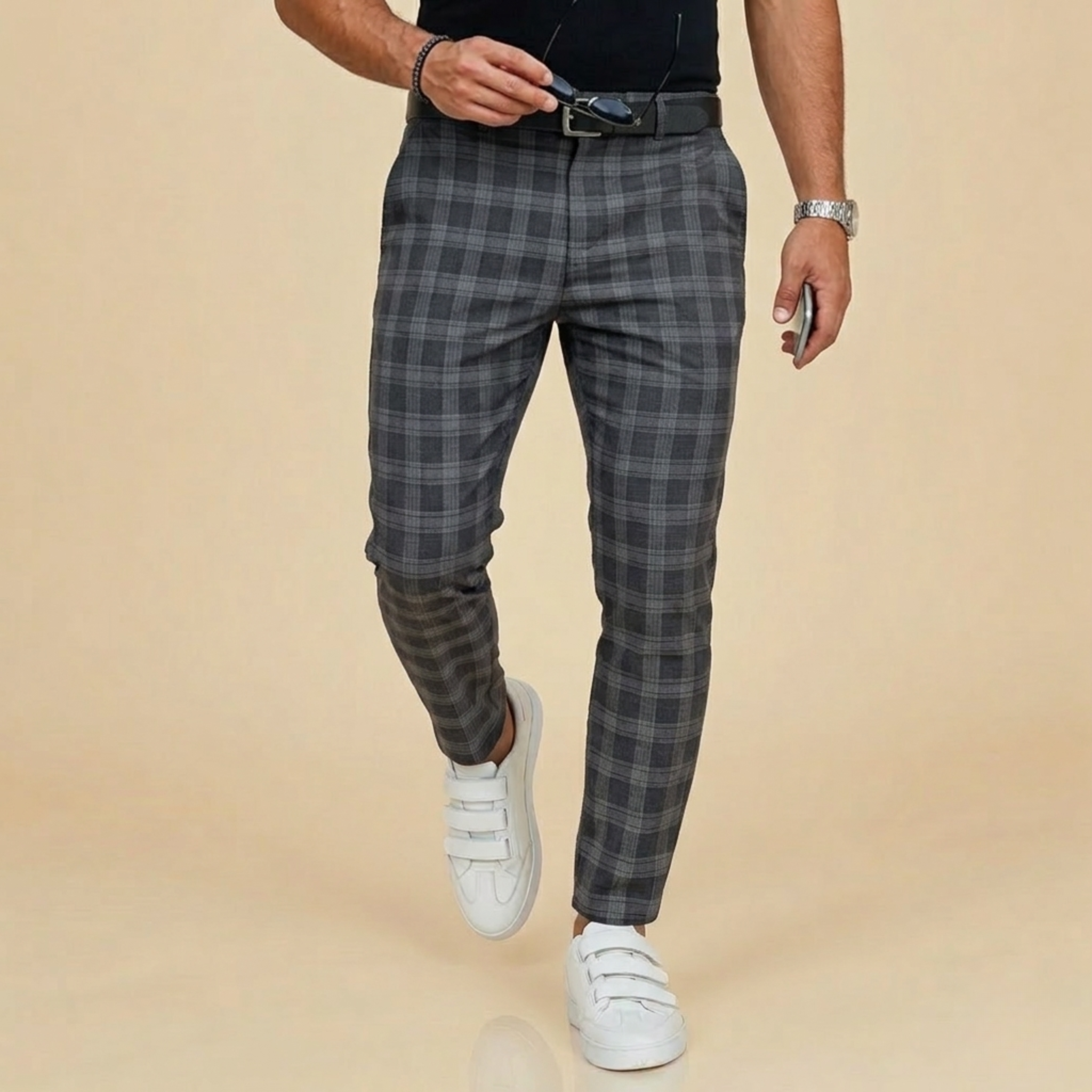 Men's Slim Fit Check Trousers – Classic Plaid Smart Style