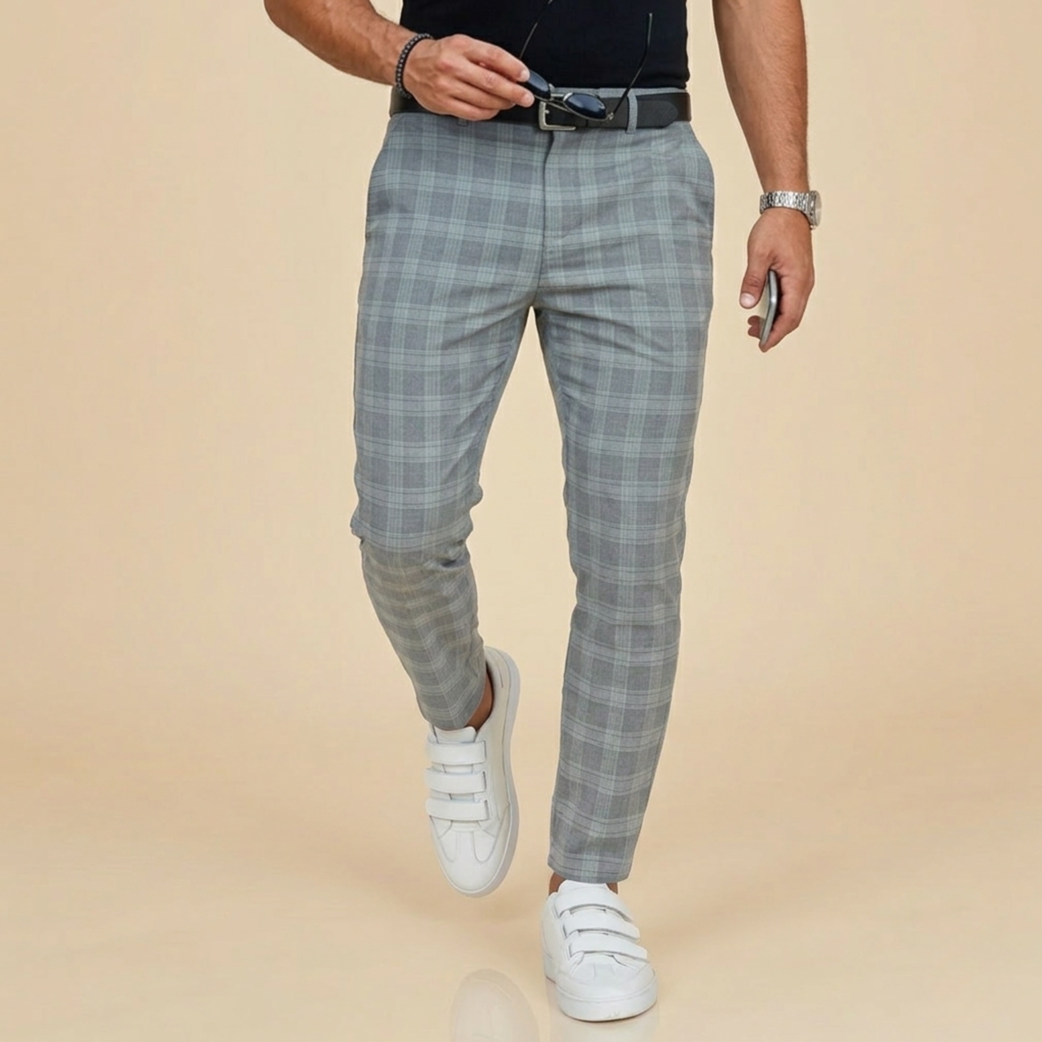 Men's Slim Fit Check Trousers – Classic Plaid Smart Style