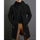 Men's Long Hooded Coat – Minimalist Mid-Length Winter Overcoat