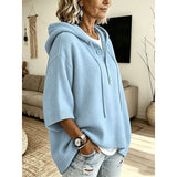 Women's Relaxed-Fit Hooded Jumper - Ribbed Cuff Knit Pullover