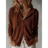 Women's Textured Hooded Cardigan - Relaxed Button-Front Knit