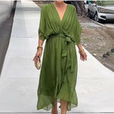 Elegant V-Neck Midi Dress | Flattering Silhouette, Timeless Style