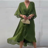 Elegant V-Neck Midi Dress | Flattering Silhouette, Timeless Style