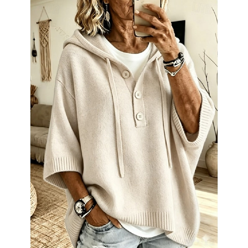 Women's Relaxed Hooded Jumper - Soft Drawstring Hood Pullover
