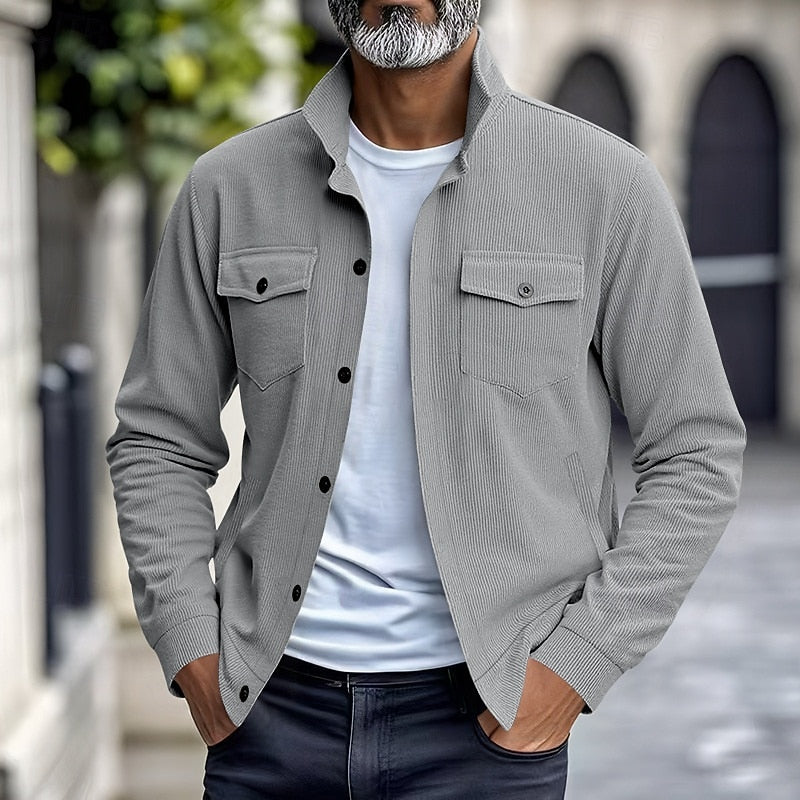 Men's Lapel-Collar Utility Jacket - Lightweight Button-Front Layer