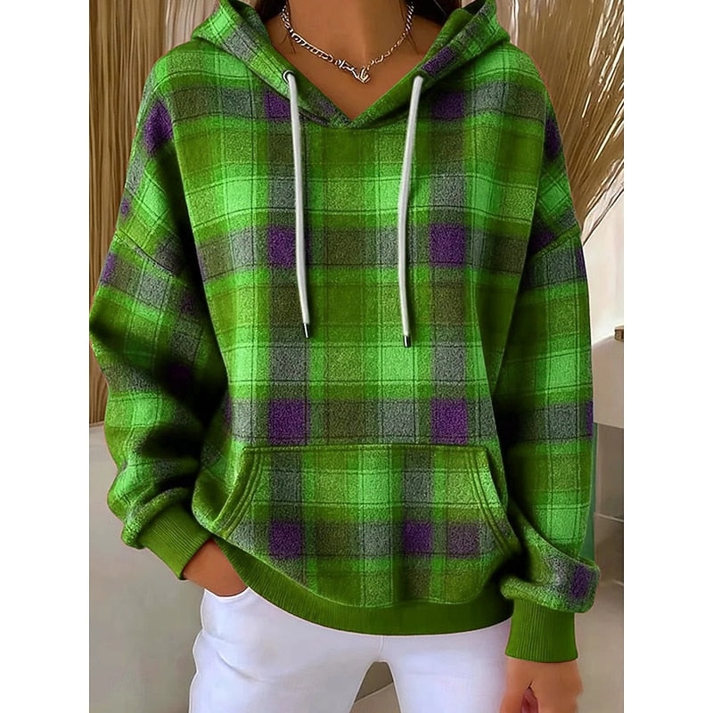 Women's Checked Hoodie – Warm Casual Hooded Sweatshirt Top