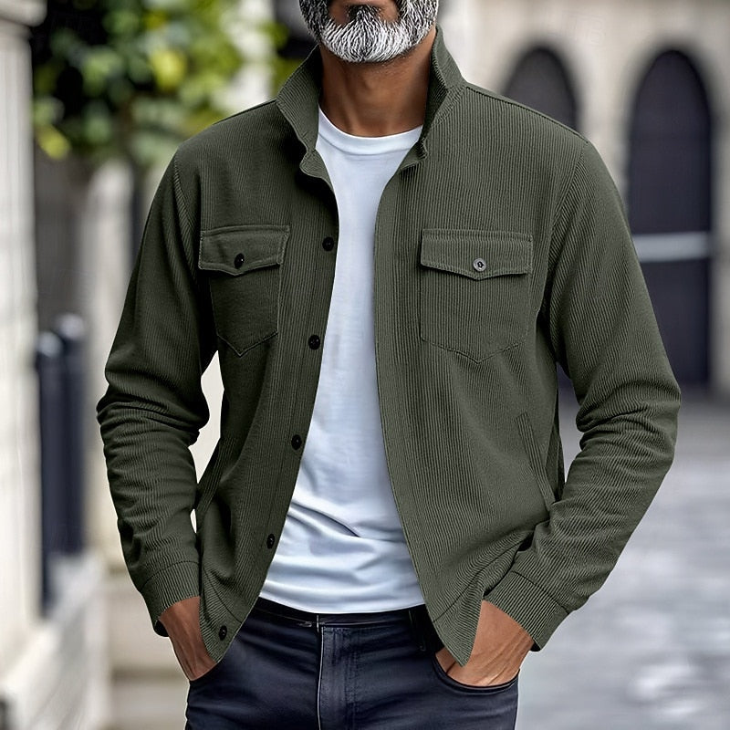 Men's Lapel-Collar Utility Jacket - Lightweight Button-Front Layer