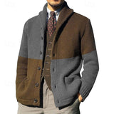 Men's Shawl-Collar Colour-Block Cardigan - Regular-Fit Knit Layer