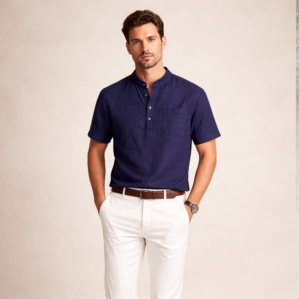 Men's Henley Shirt | Premium Cotton Linen Comfort