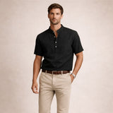 Men's Cotton Linen Henley Shirt | Breathable Comfort, Effortless Style