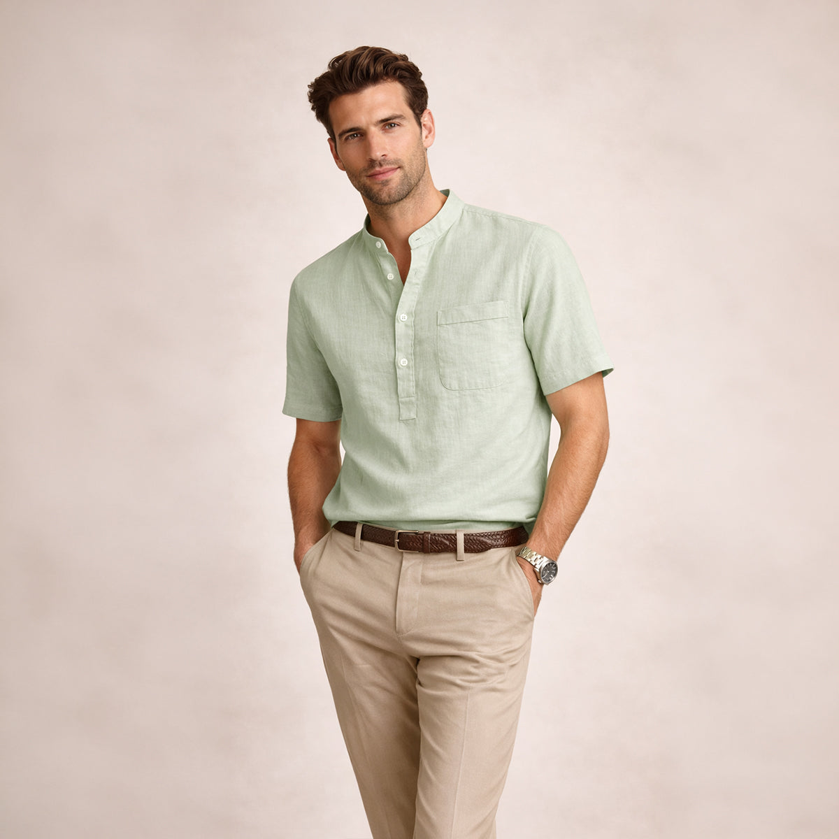 Men's Henley Shirt | Premium Cotton Linen Comfort