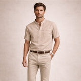 Men's Cotton Linen Henley Shirt | Breathable Comfort, Effortless Style