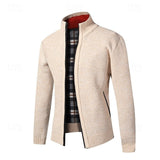 Men's Stand-Collar Zip Cardigan - Ribbed Trim Knit Layer