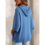 Women's Hooded Jumper with 3/4 Sleeves - Relaxed Casual Knit