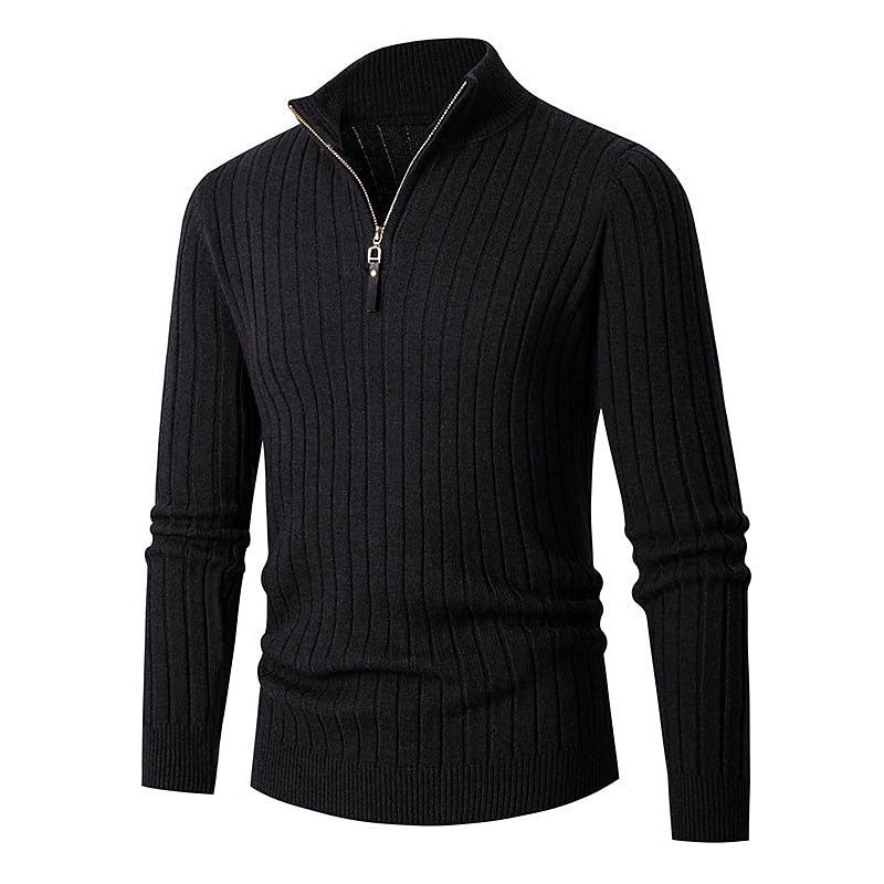 Men's Ribbed Quarter Zip Sweater – Classic Smart Casual Knit