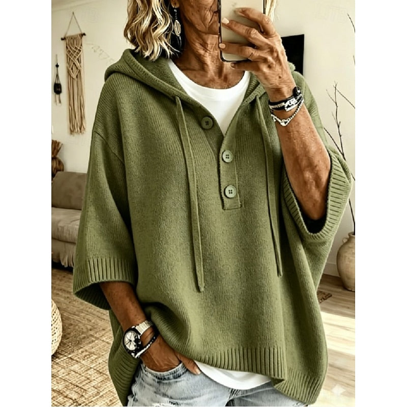 Women's Relaxed Hooded Jumper - Soft Drawstring Hood Pullover