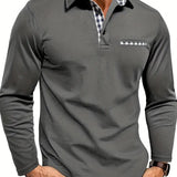 Men's Long Sleeve Slim Fit Polo | Check Accent Detail