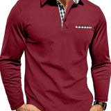 Men's Long Sleeve Slim Fit Polo | Check Accent Detail