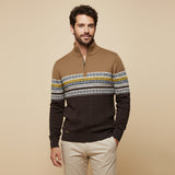 Men's Quarter Zip Cotton Sweater | Classic Fair Isle Comfort & Style