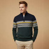 Men's Quarter Zip Cotton Sweater | Classic Fair Isle Comfort & Style