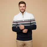 Men's Quarter Zip Cotton Sweater | Classic Fair Isle Comfort & Style