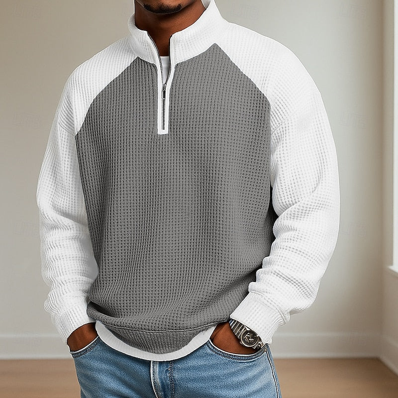 Men's Quarter Zip Pullover – Textured Knit Casual Jumper Top