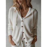 Women's Textured Hooded Cardigan - Relaxed Button-Front Knit