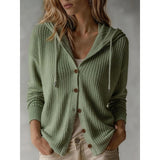 Women's Textured Hooded Cardigan - Relaxed Button-Front Knit