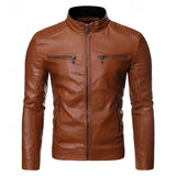 Men's Stand-Collar Biker Jacket - Zip-Up Structured Layer