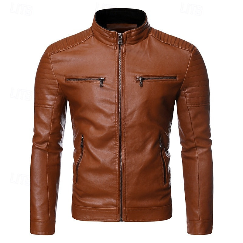 Men's Stand-Collar Biker Jacket - Zip-Up Structured Layer