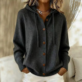 Women's Hooded Button-Front Cardigan - Drawstring Hood Knit Layer