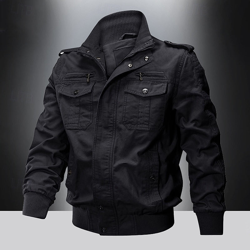 Men's Field-Style Utility Jacket - Stand-Collar Pocketed Layer