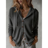 Women's Textured Hooded Cardigan - Relaxed Button-Front Knit