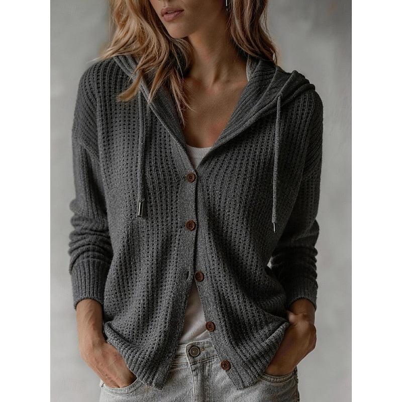 Women's Textured Hooded Cardigan - Relaxed Button-Front Knit