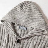 Men's Cable-Knit Hooded Cardigan - Button-Front Casual Layer