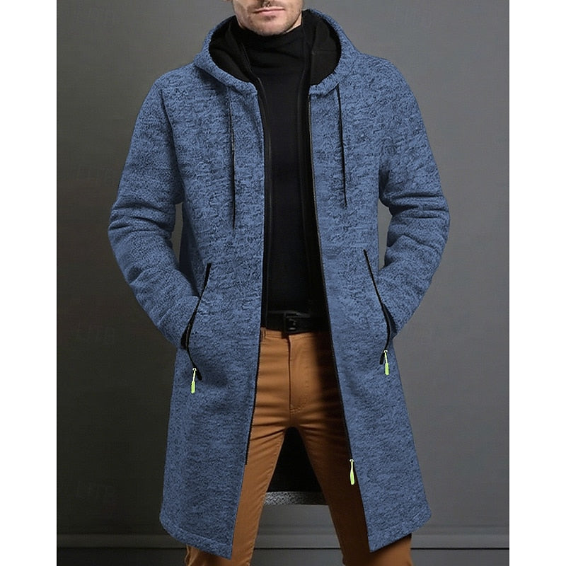 Men's Long Hooded Coat – Minimalist Mid-Length Winter Overcoat