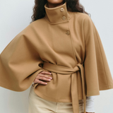 Women's Cape Coat – Belted High Collar Elegant Winter Cape
