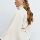 Women's Cape Coat – Belted High Collar Elegant Winter Cape