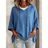 Women's Hooded Jumper with 3/4 Sleeves - Relaxed Casual Knit