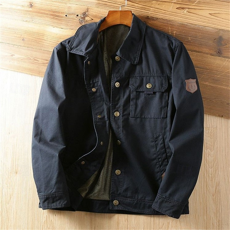 Men's Lightweight Utility Jacket - Lapel Collar Pocket Layer