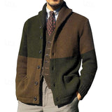 Men's Shawl-Collar Colour-Block Cardigan - Regular-Fit Knit Layer