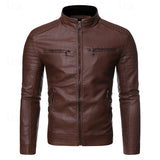 Men's Stand-Collar Biker Jacket - Zip-Up Structured Layer