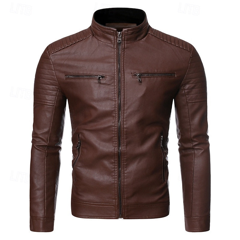 Men's Stand-Collar Biker Jacket - Zip-Up Structured Layer