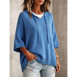 Women's Hooded Jumper with 3/4 Sleeves - Relaxed Casual Knit